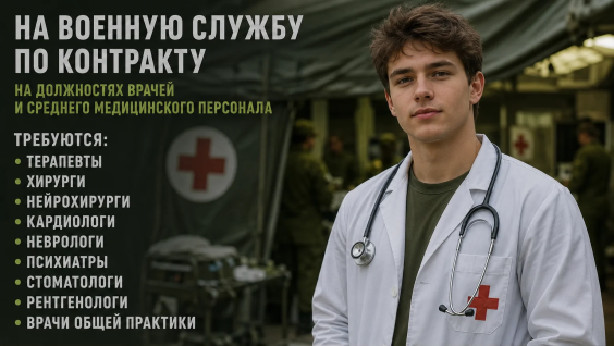  На военную службу по контракту на должностях врачей и среднего медицинского персонала требуются специалисты